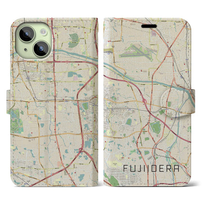 【藤井寺（大阪府）】地図柄iPhoneケース（手帳タイプ）ナチュラル・iPhone 15 用