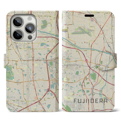 【藤井寺（大阪府）】地図柄iPhoneケース（手帳タイプ）ナチュラル・iPhone 15 Pro 用