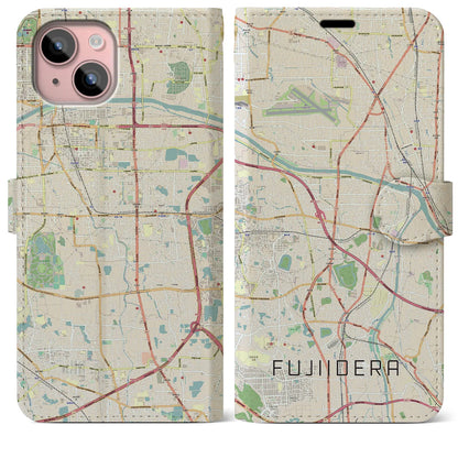 【藤井寺（大阪府）】地図柄iPhoneケース（手帳タイプ）ナチュラル・iPhone 15 Plus 用