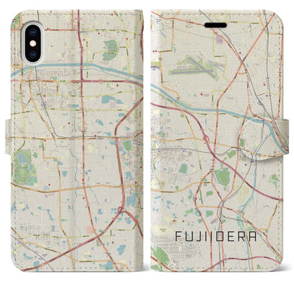 【藤井寺（大阪府）】地図柄iPhoneケース（手帳タイプ）ナチュラル・iPhone XS Max 用