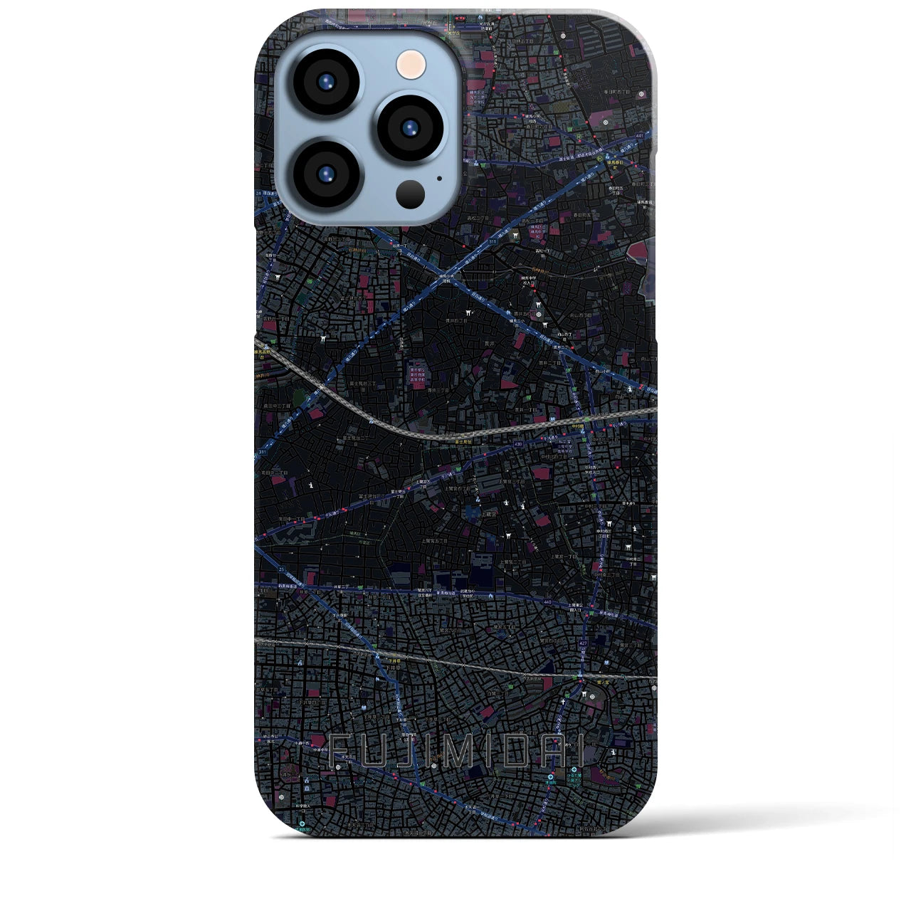 【富士見台】地図柄iPhoneケース（バックカバータイプ・ブラック）iPhone 13 Pro Max 用