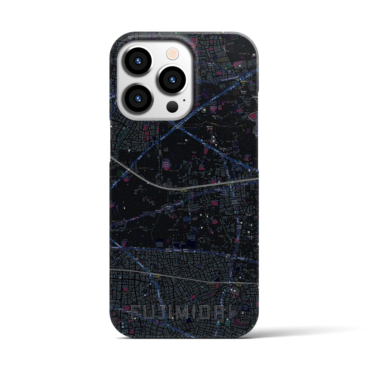 【富士見台】地図柄iPhoneケース（バックカバータイプ・ブラック）iPhone 13 Pro 用