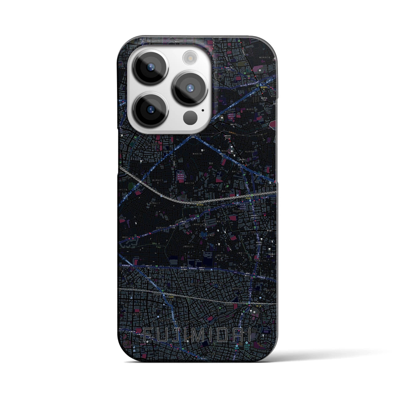 【富士見台】地図柄iPhoneケース（バックカバータイプ・ブラック）iPhone 14 Pro 用