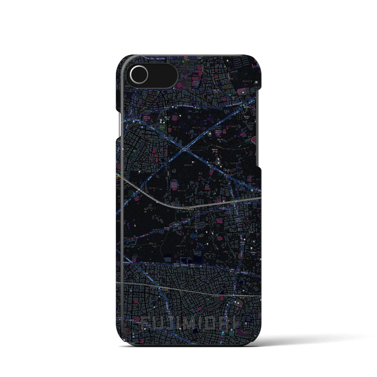 【富士見台】地図柄iPhoneケース（バックカバータイプ・ブラック）iPhone SE（第3 / 第2世代） / 8 / 7 / 6s / 6 用