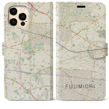 【富士見台（東京都）】地図柄iPhoneケース（手帳タイプ）ナチュラル・iPhone 12 Pro Max 用