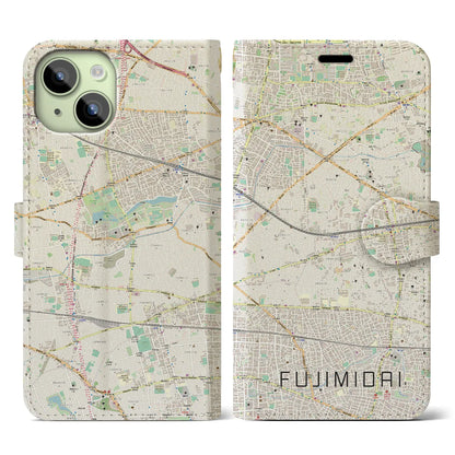 【富士見台（東京都）】地図柄iPhoneケース（手帳タイプ）ナチュラル・iPhone 15 用