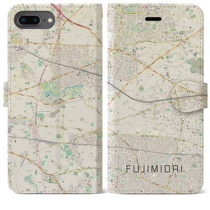 【富士見台（東京都）】地図柄iPhoneケース（手帳タイプ）ナチュラル・iPhone 8Plus /7Plus / 6sPlus / 6Plus 用