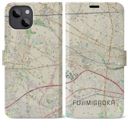 【富士見ヶ丘（東京都）】地図柄iPhoneケース（手帳タイプ）ナチュラル・iPhone 14 Plus 用