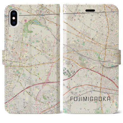 【富士見ヶ丘（東京都）】地図柄iPhoneケース（手帳タイプ）ナチュラル・iPhone XS Max 用