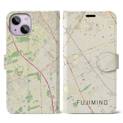 【ふじみ野（埼玉県）】地図柄iPhoneケース（手帳タイプ）ナチュラル・iPhone 14 用