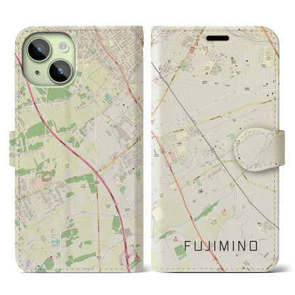 【ふじみ野（埼玉県）】地図柄iPhoneケース（手帳タイプ）ナチュラル・iPhone 15 用