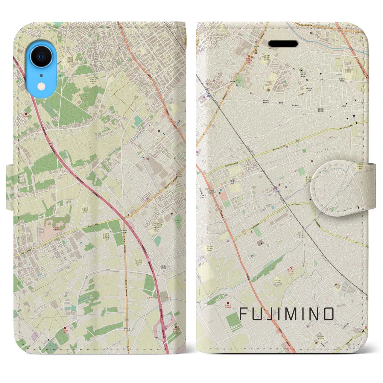 【ふじみ野】地図柄iPhoneケース（手帳両面タイプ・ナチュラル）iPhone XR 用