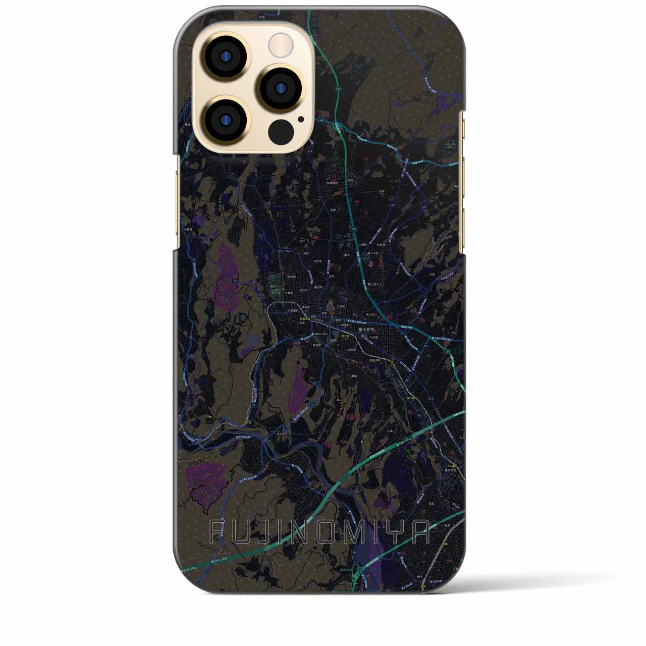 【富士宮】地図柄iPhoneケース（バックカバータイプ・ブラック）iPhone 12 Pro Max 用