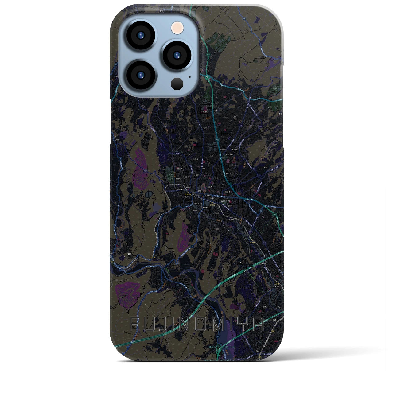 【富士宮】地図柄iPhoneケース（バックカバータイプ・ブラック）iPhone 13 Pro Max 用
