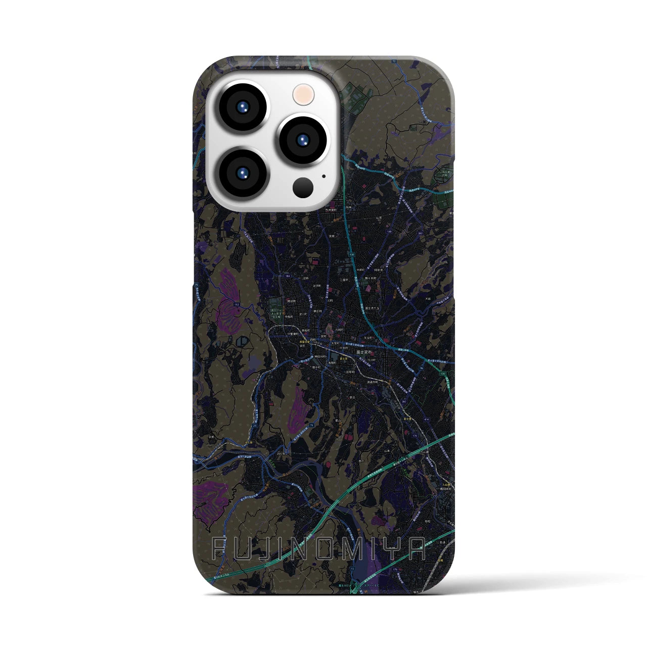 【富士宮】地図柄iPhoneケース（バックカバータイプ・ブラック）iPhone 13 Pro 用