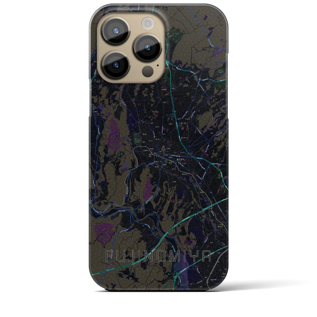 【富士宮】地図柄iPhoneケース（バックカバータイプ・ブラック）iPhone 14 Pro Max 用
