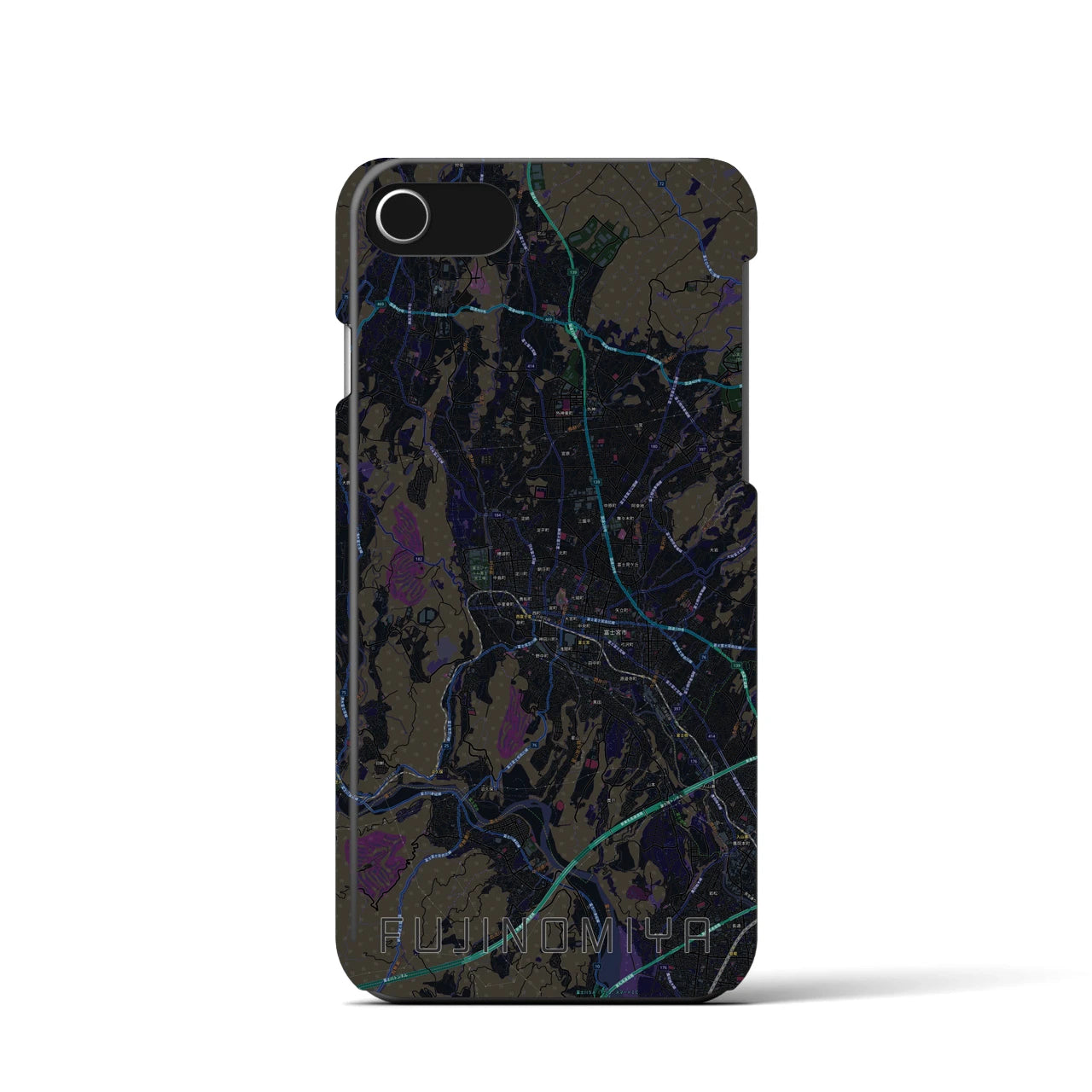 【富士宮】地図柄iPhoneケース（バックカバータイプ・ブラック）iPhone SE（第3 / 第2世代） / 8 / 7 / 6s / 6 用