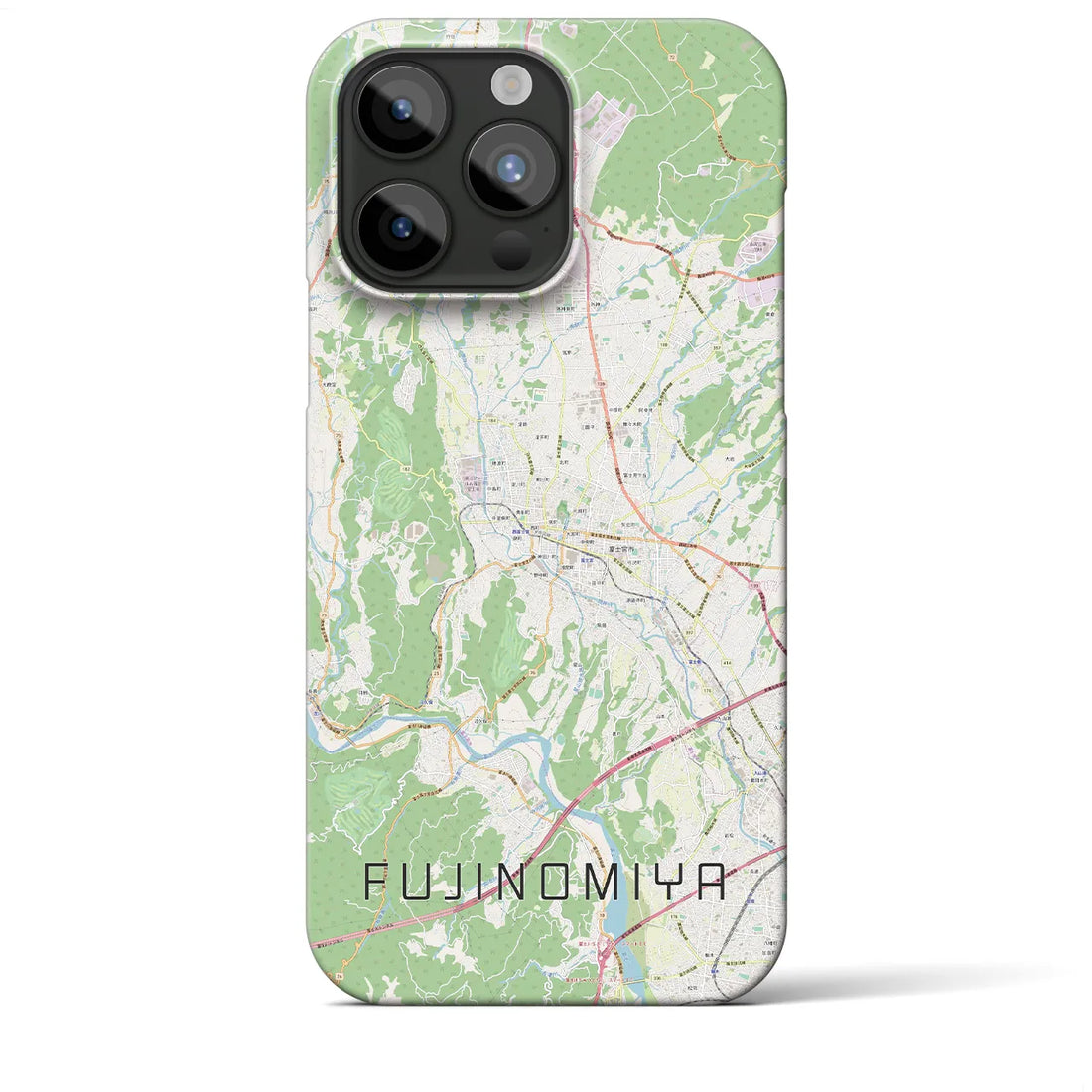 【富士宮】地図柄iPhoneケース（バックカバータイプ・ナチュラル）iPhone 15 Pro Max 用