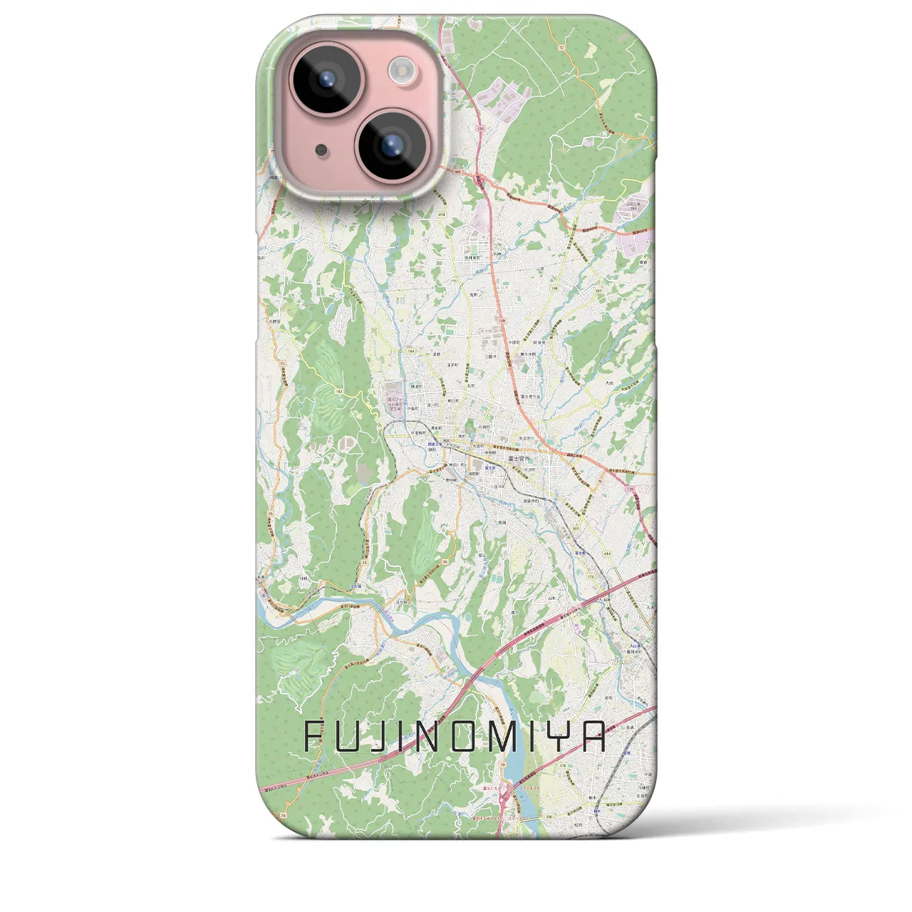 【富士宮】地図柄iPhoneケース（バックカバータイプ・ナチュラル）iPhone 15 Plus 用