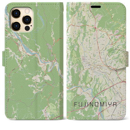【富士宮（静岡県）】地図柄iPhoneケース（手帳タイプ）ナチュラル・iPhone 12 Pro Max 用