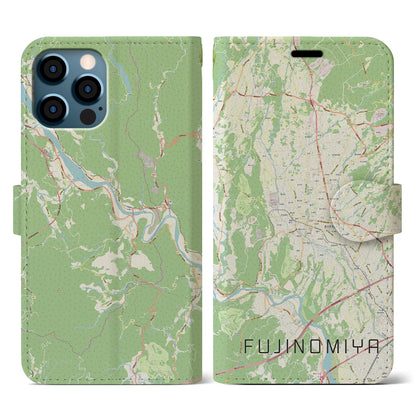 【富士宮（静岡県）】地図柄iPhoneケース（手帳タイプ）ナチュラル・iPhone 12 / 12 Pro 用