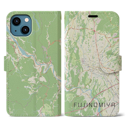 【富士宮（静岡県）】地図柄iPhoneケース（手帳タイプ）ナチュラル・iPhone 13 用
