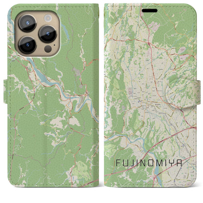 【富士宮（静岡県）】地図柄iPhoneケース（手帳タイプ）ナチュラル・iPhone 14 Pro Max 用