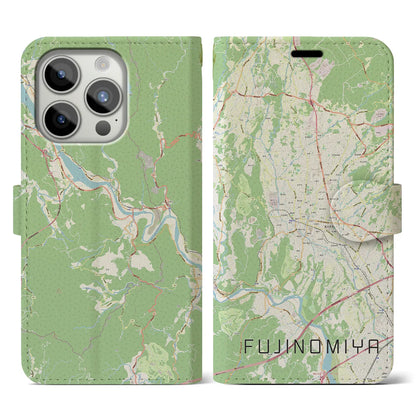 【富士宮（静岡県）】地図柄iPhoneケース（手帳タイプ）ナチュラル・iPhone 15 Pro 用