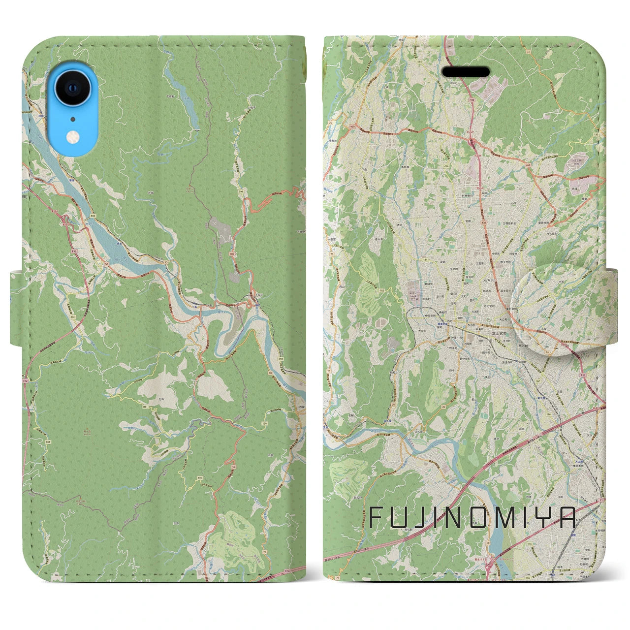 【富士宮】地図柄iPhoneケース（手帳両面タイプ・ナチュラル）iPhone XR 用