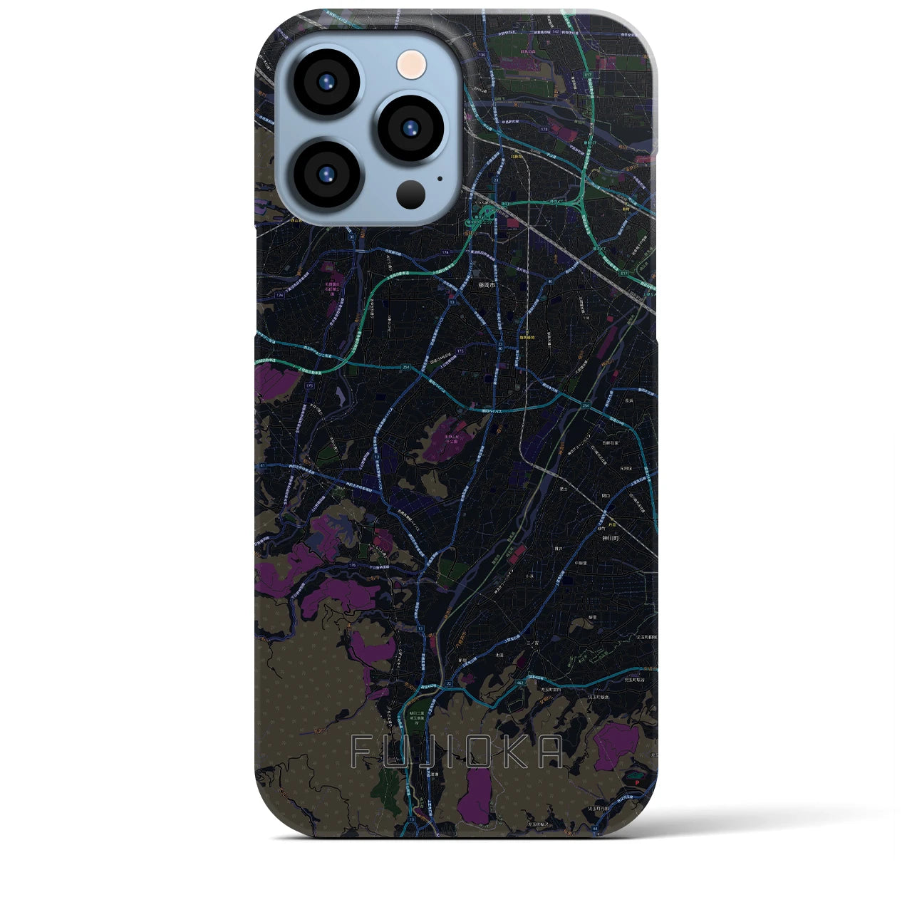 【藤岡】地図柄iPhoneケース（バックカバータイプ・ブラック）iPhone 13 Pro Max 用