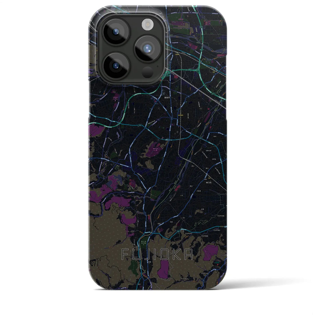 【藤岡】地図柄iPhoneケース（バックカバータイプ・ブラック）iPhone 15 Pro Max 用