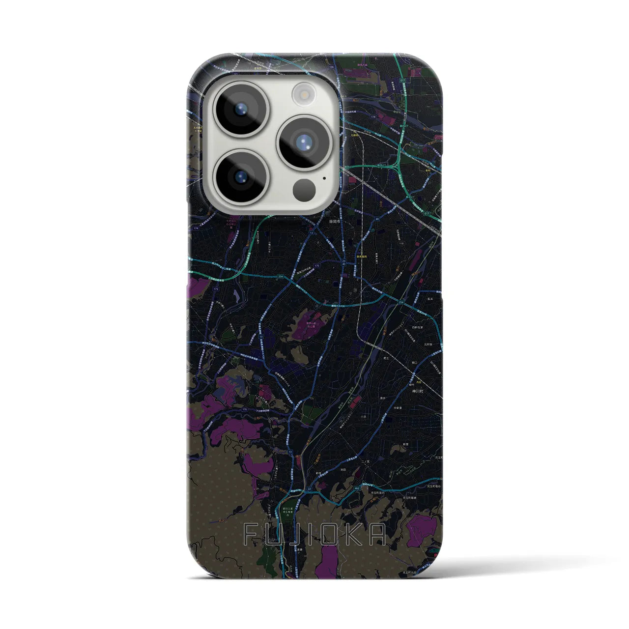 【藤岡】地図柄iPhoneケース（バックカバータイプ・ブラック）iPhone 15 Pro 用
