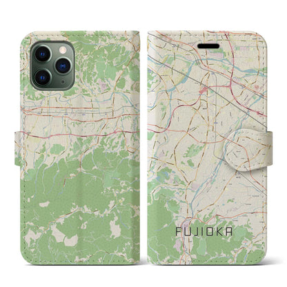 【藤岡（群馬県）】地図柄iPhoneケース（手帳タイプ）ナチュラル・iPhone 11 Pro 用