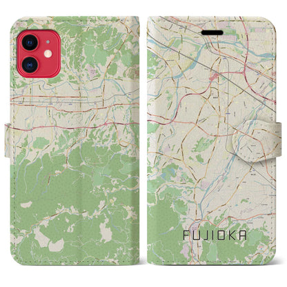 【藤岡（群馬県）】地図柄iPhoneケース（手帳タイプ）ナチュラル・iPhone 11 用