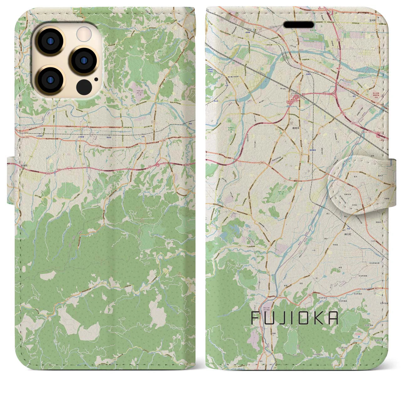 【藤岡】地図柄iPhoneケース（手帳両面タイプ・ナチュラル）iPhone 12 Pro Max 用