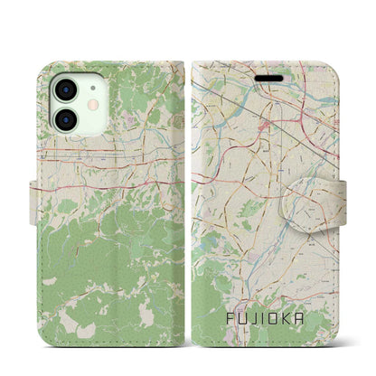 【藤岡（群馬県）】地図柄iPhoneケース（手帳タイプ）ナチュラル・iPhone 12 mini 用