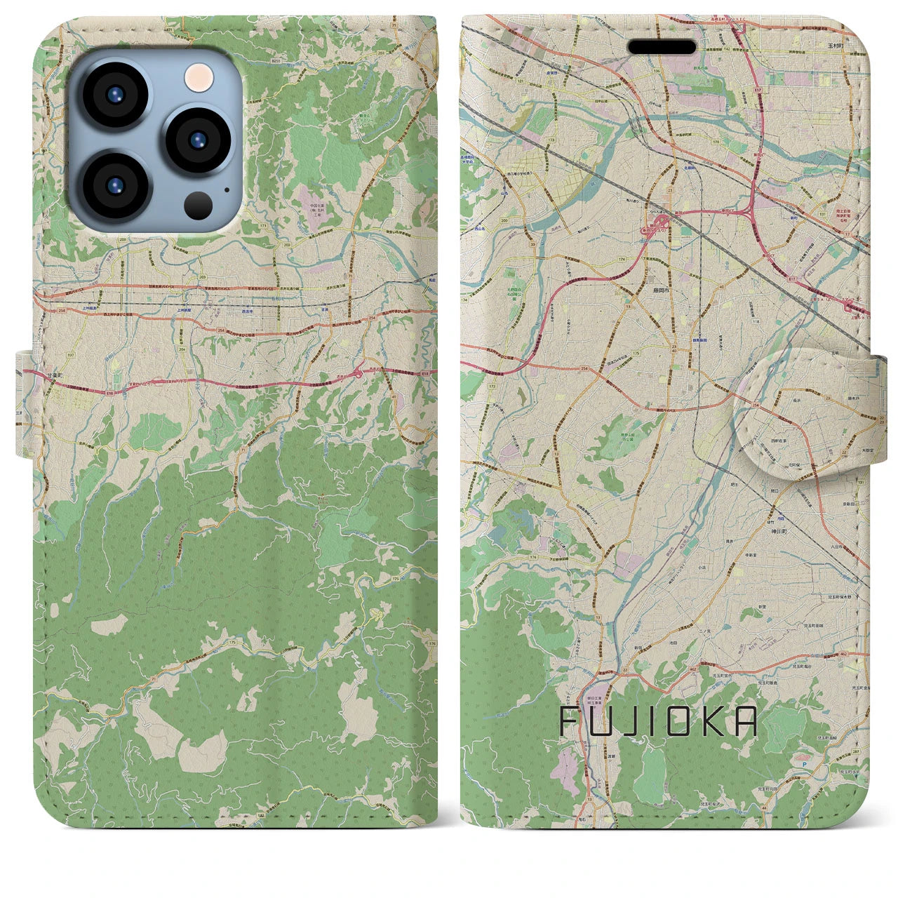 【藤岡】地図柄iPhoneケース（手帳両面タイプ・ナチュラル）iPhone 13 Pro Max 用