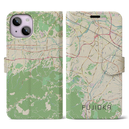 【藤岡（群馬県）】地図柄iPhoneケース（手帳タイプ）ナチュラル・iPhone 14 用