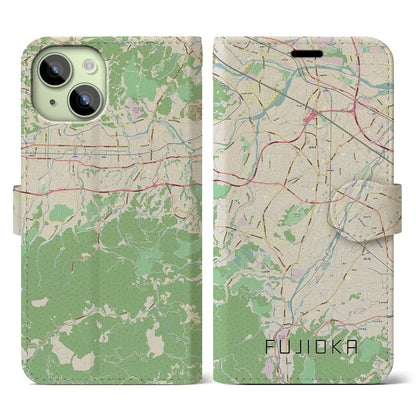 【藤岡（群馬県）】地図柄iPhoneケース（手帳タイプ）ナチュラル・iPhone 15 用