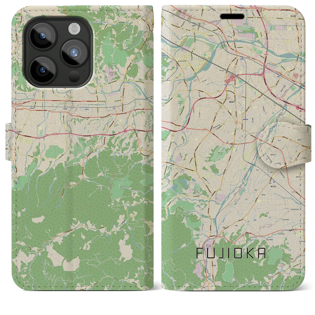 【藤岡】地図柄iPhoneケース（手帳両面タイプ・ナチュラル）iPhone 15 Pro Max 用