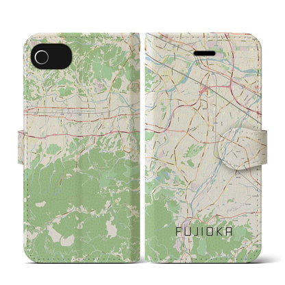 【藤岡（群馬県）】地図柄iPhoneケース（手帳タイプ）ナチュラル・iPhone SE（第3 / 第2世代） / 8 / 7 / 6s / 6 用