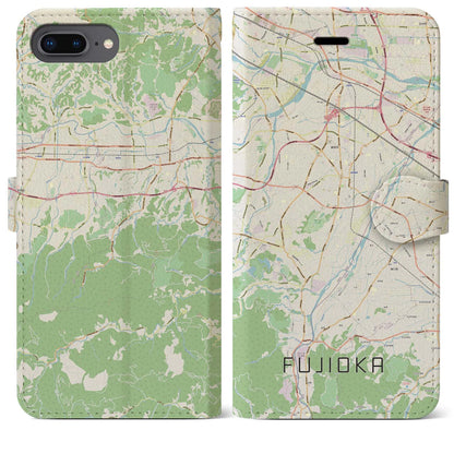 【藤岡（群馬県）】地図柄iPhoneケース（手帳タイプ）ナチュラル・iPhone 8Plus /7Plus / 6sPlus / 6Plus 用