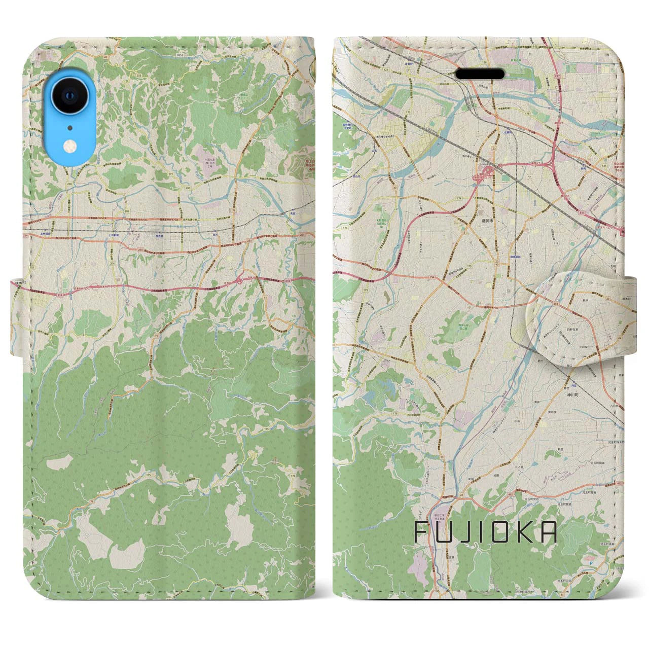 【藤岡】地図柄iPhoneケース（手帳両面タイプ・ナチュラル）iPhone XR 用