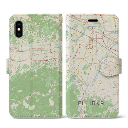 【藤岡（群馬県）】地図柄iPhoneケース（手帳タイプ）ナチュラル・iPhone XS / X 用