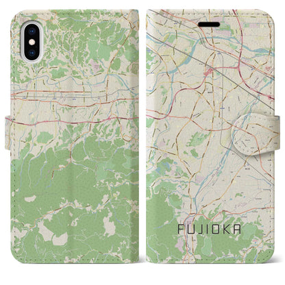 【藤岡（群馬県）】地図柄iPhoneケース（手帳タイプ）ナチュラル・iPhone XS Max 用