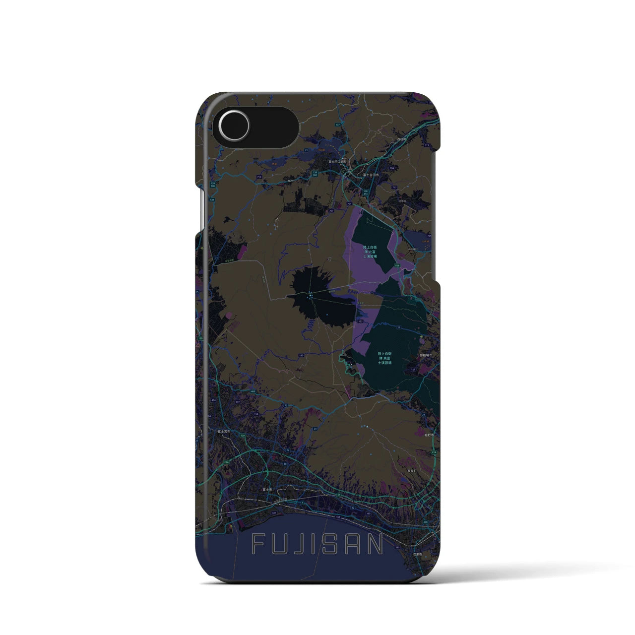【富士山】地図柄iPhoneケース（バックカバータイプ・ブラック）iPhone SE（第3 / 第2世代） / 8 / 7 / 6s / 6 用