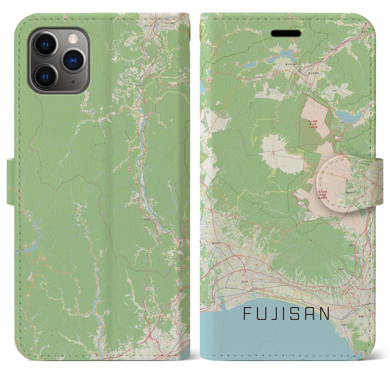 【富士山】地図柄iPhoneケース（手帳両面タイプ・ナチュラル）iPhone 11 Pro Max 用