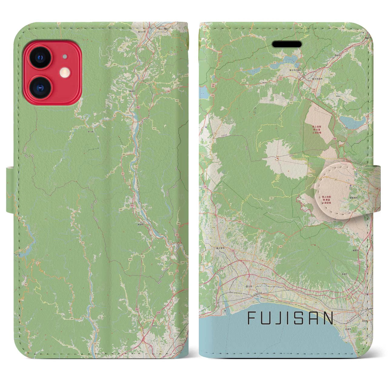 【富士山】地図柄iPhoneケース（手帳両面タイプ・ナチュラル）iPhone 11 用