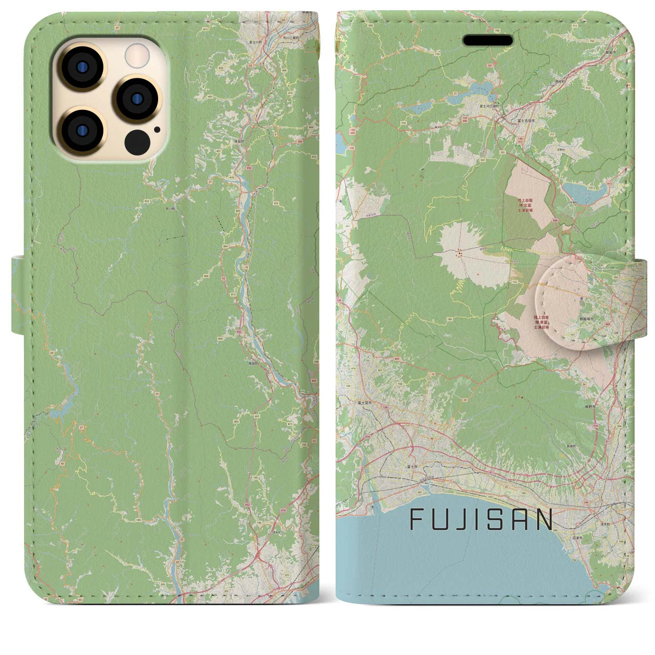 【富士山】地図柄iPhoneケース（手帳両面タイプ・ナチュラル）iPhone 12 Pro Max 用