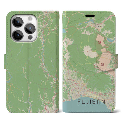 【富士山（静岡県）】地図柄iPhoneケース（手帳タイプ）ナチュラル・iPhone 14 Pro 用